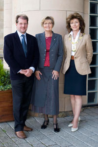Left to right: Dean of Arts Professor Roy Dilley, Elizabeth (Betty) Watson, and Provost of Fife Frances Melville