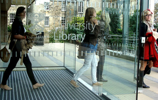 Students exiting the newly refurbished Library
