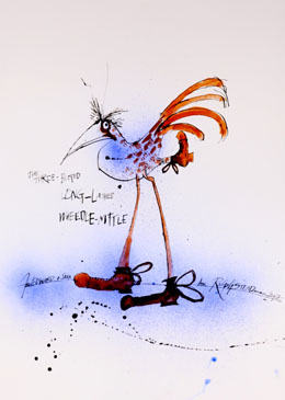Ralph Steadman’s image of the ‘wheedle-nittle’, drawn in Lear’s honour during the making of the radio essays.