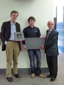 A stone inscribed with the Scots translation of Greek Poet Simonides' work was presented to the University of St Andrews yesterday (Thursday 27 April) by Historic Scotland.