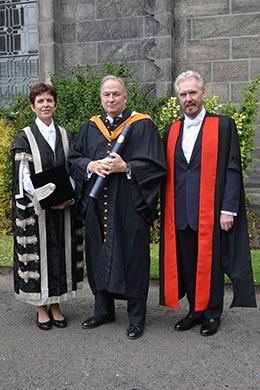 The Principal Professor Louise Richardson, Professor Christopher Brown and Laureator Professor Brendan Cassidy