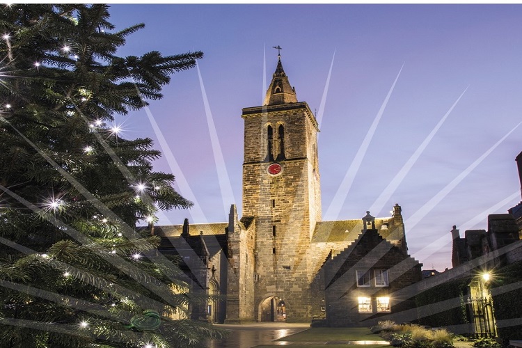 St Salvator's Chapel with Christmas tree in the foreground