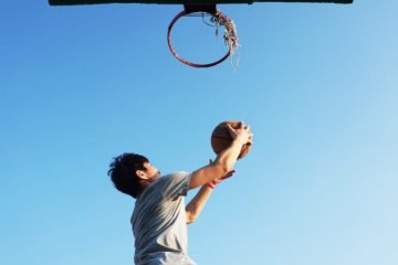 Below shot of a basketball dunk