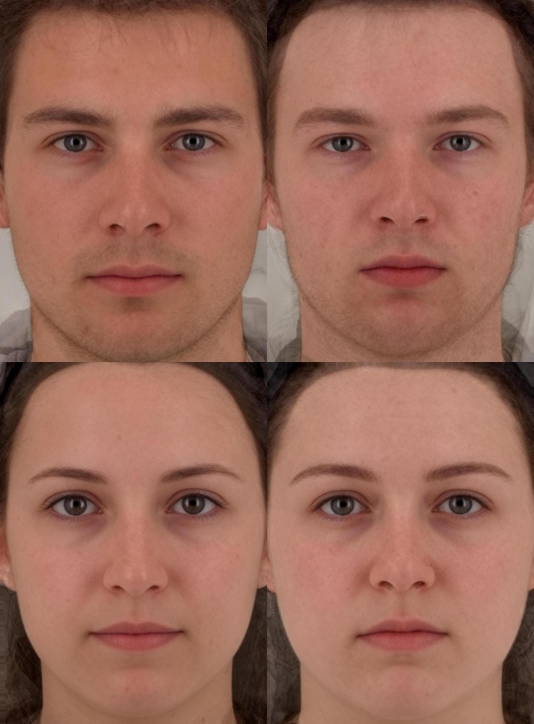 Four images of faces with those on the left representing those perceived as most conscientious and those on the right representing those perceived as least conscientious.