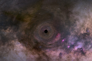 An illustration of a black hole with cloud like formations around it