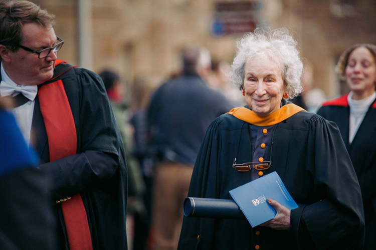 Dr Margaret Atwood with Professor Phillips O'Brien who delivered the laureation address for Ms Atwood
