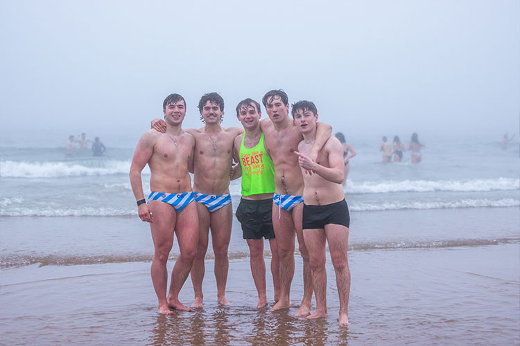 University of St Andrews students taking part in a misty May Dip