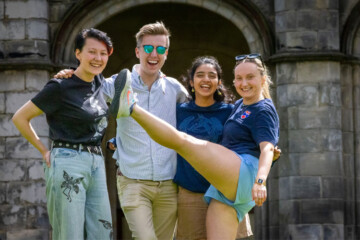 Student President and Sabbatical Officers celebrate in St Salvator's Quad