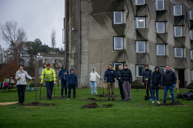 Staff and students plant Sakura trees at Andrew Melville Hall