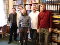The Experimental and Theoretical Quantum Optics groups at St Andrews (left to right) Dr Ulf Leonhardt, Scott Robertson, Dr Christopher E Kuklewicz, Steve Hill, Dr Friedrich König (photo: Chris Kuklewicz) 